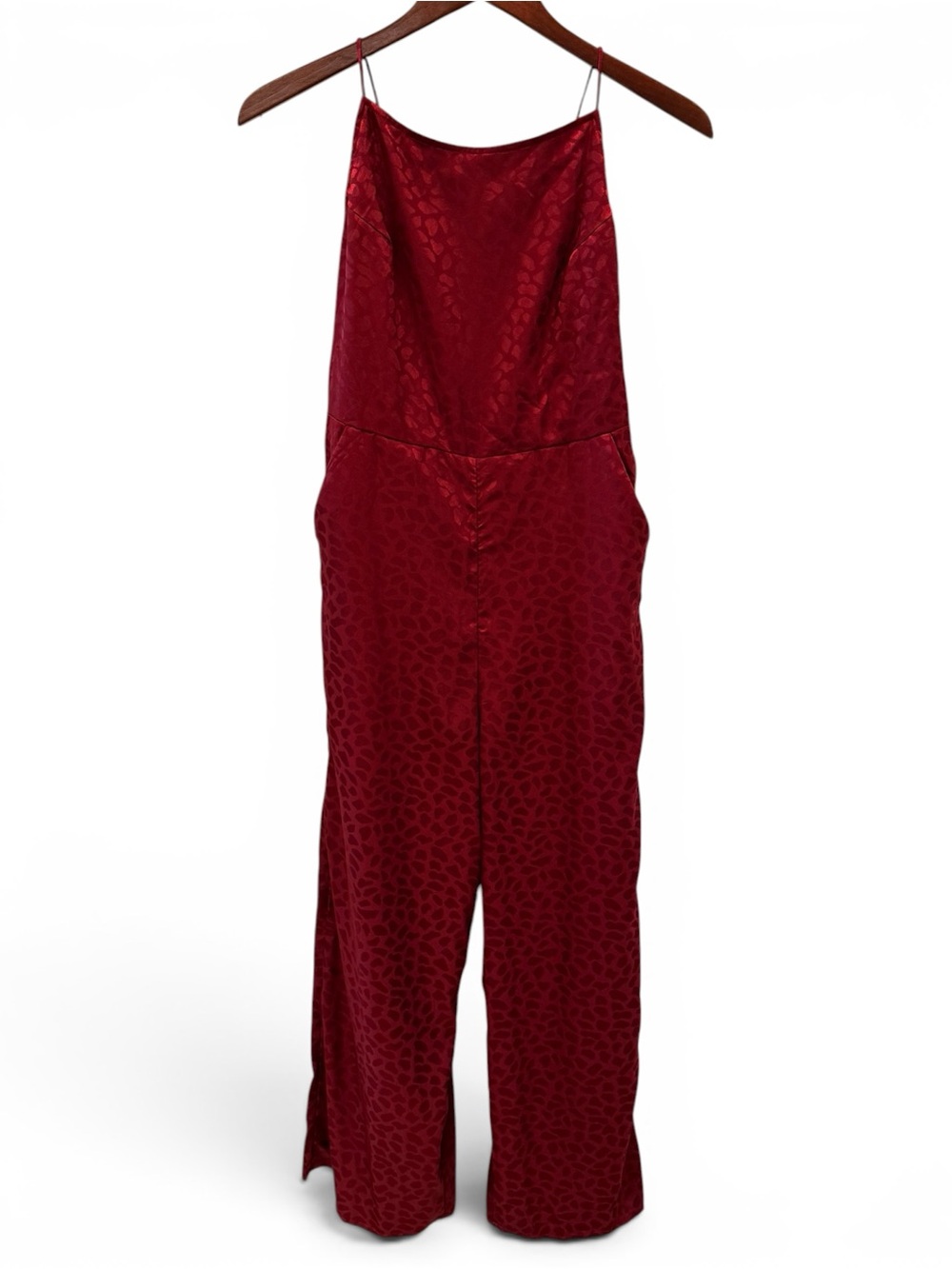 Urban Outfitters Red Satin Jacquard Open Back Jumpsuit Size 6